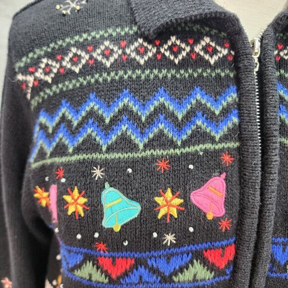 Designers Originals Studio Sweater Women’s LARGE Christmas Black Snowman Holiday - Picture 9 of 16